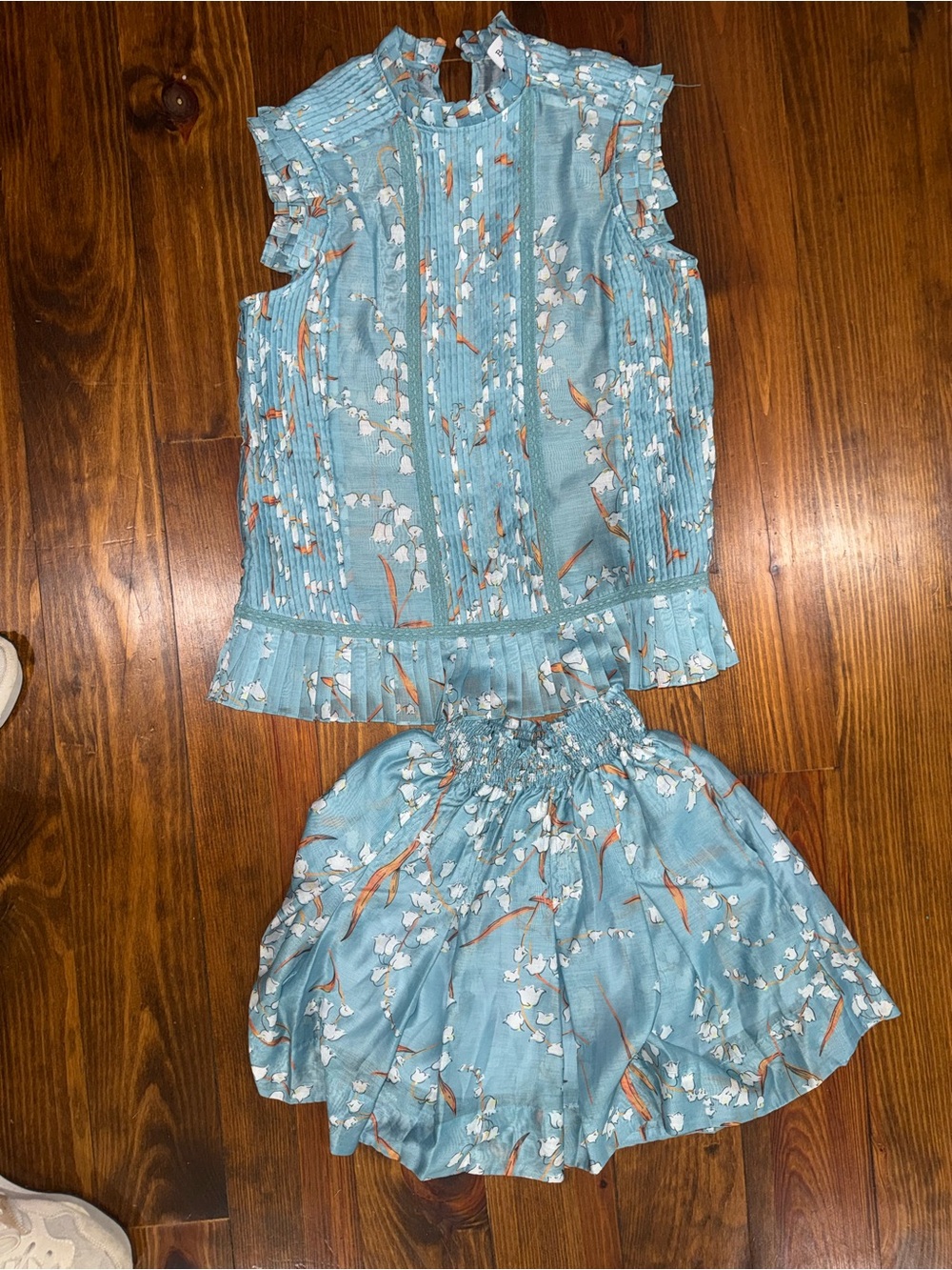 BURU Sleeveless Blue Floral Ruffle Top and Skirt Set